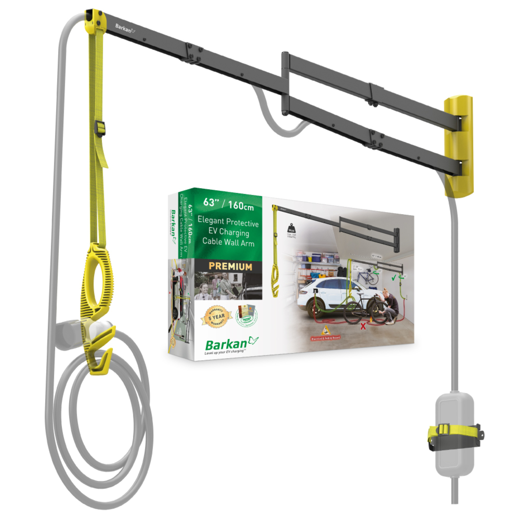 Barkan 63” Protective EV Charging Cable Wall Arm - EVW16NT
